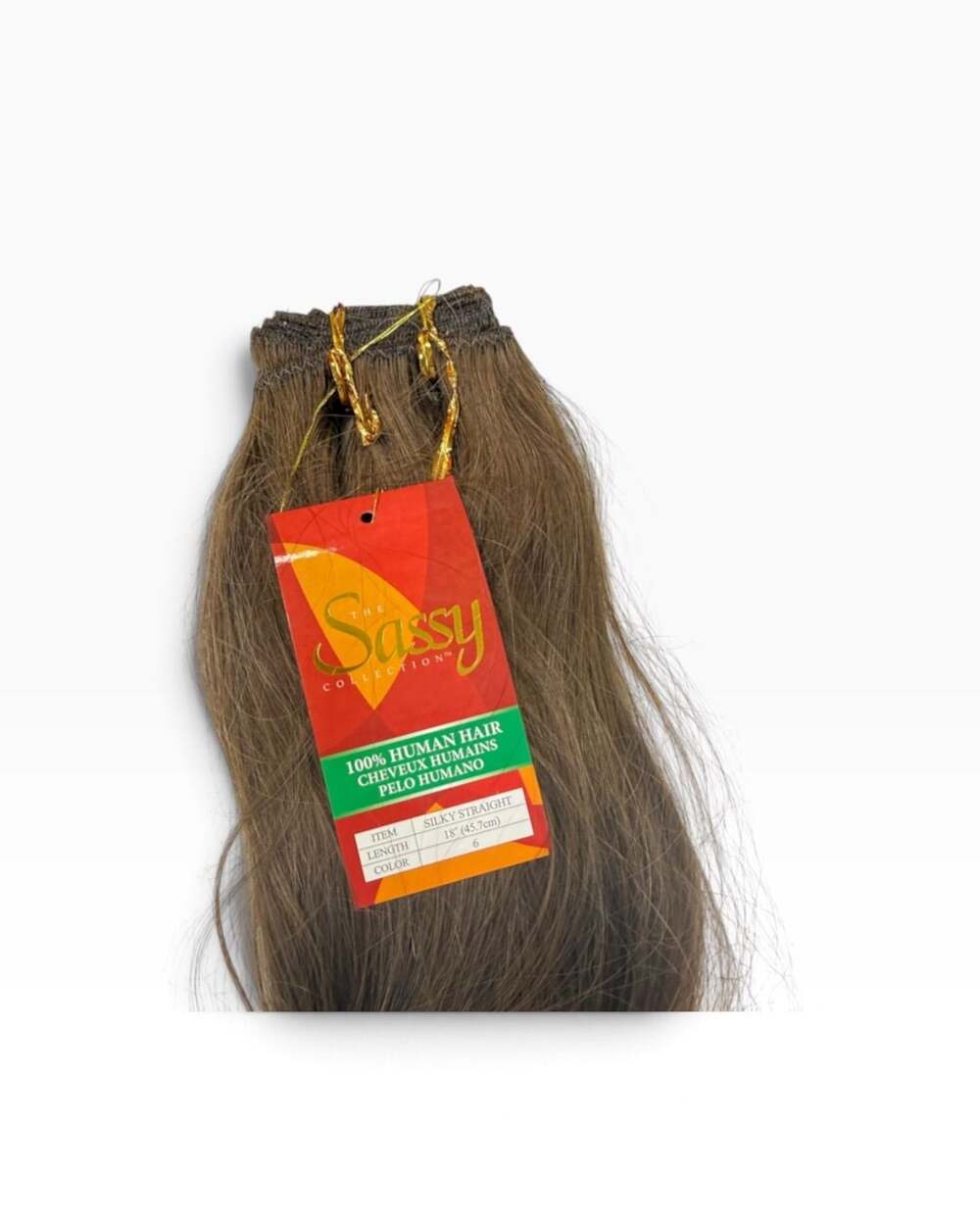 Sassy Collection 100% Human Hair Extensions 18” Silky Straight Color 6 Brown